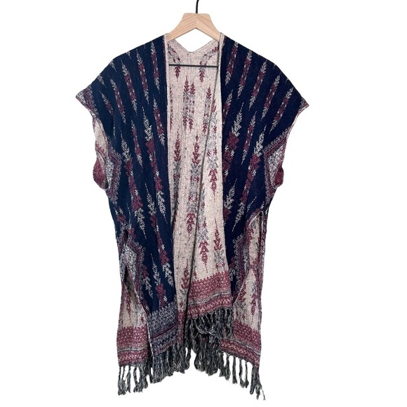 Lucky Brand Woven Boho Long-line Boho Duster Vest with Fringe Hem, One-size - Picture 1 of 5